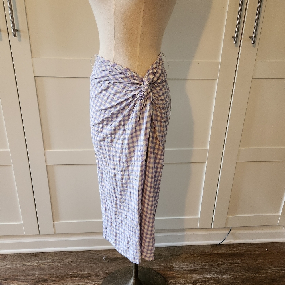 Zara Purple Gingham Maxi Wrap Skirt Sz Small  Euc